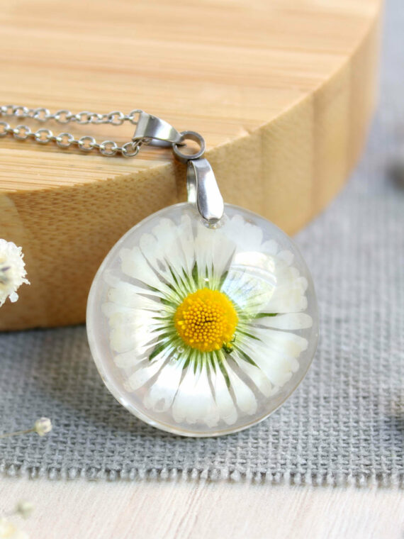 Pressed Daisy Flower Necklace - 21 Birthday Gift For Daughter