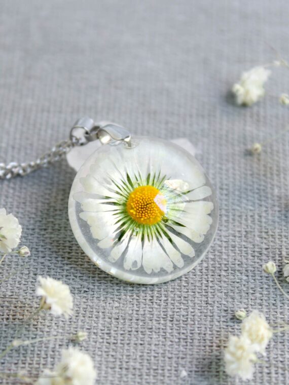 Pressed Daisy Flower Necklace - 21 Birthday Gift For Daughter