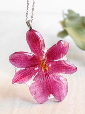 Preserved Flower Necklace In Resin - Orchid Jewelry