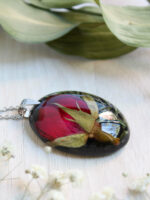 Pressed Rose Flower Necklace in Resin - Rose Lover Gift Idea