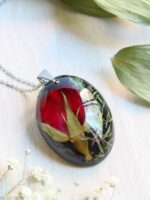 Pressed Rose Flower Necklace in Resin - Rose Lover Gift Idea