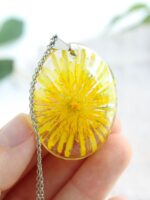 Wild flower necklace, Pressed dandelion flower necklace, Meadow necklace, Dandelion necklace for mom, Yellow dandelion jewelry, Nature gifts