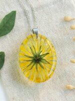 Personalized pressed flower initial necklace, Yellow dandelion resin jewelry, Personalized gift for mom birthday
