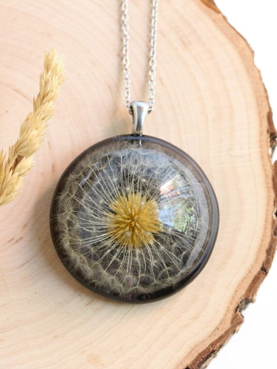 Dandelion necklace, Make a wish necklace, Real flower pendant necklace, Large boho necklace, Dandelion wish jewelry, Birthday gifts for her