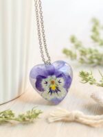 Dainty purple necklace, Real flower necklace, Birthday gifts for women unique, Pansy jewelry, Dainty flower necklace, Heart flower necklace