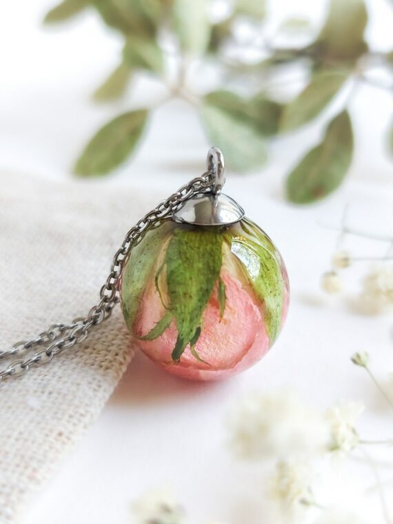 Dainty Pink Rose Flower Necklace - Unique Gift For Her