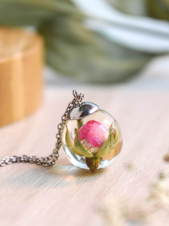 Real Rose Flower Pendant Necklace - Everyday Jewelry