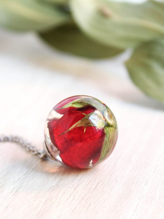 Preserved Rose Necklace in Eco Friendly Resin