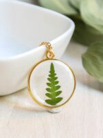 Dainty fern necklace, Pressed plant necklace, Botanical necklace gold, Dainty gold jewelry, Botanical gift for women, Dainty circle necklace