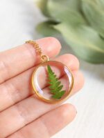 Dainty fern necklace, Pressed plant necklace, Botanical necklace gold, Dainty gold jewelry, Botanical gift for women, Dainty circle necklace
