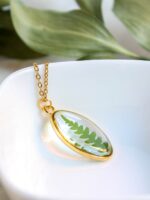Gold oval necklace, Real fern necklace, Dainty everyday necklace, Botanical Jewelry, Elegant gold necklace, Unique christmas gift for women