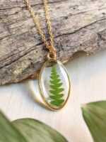 Gold oval necklace, Real fern necklace, Dainty everyday necklace, Botanical Jewelry, Elegant gold necklace, Unique christmas gift for women