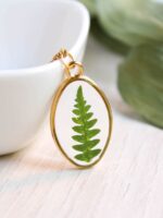 Gold oval necklace, Real fern necklace, Dainty everyday necklace, Botanical Jewelry, Elegant gold necklace, Unique christmas gift for women