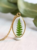 Gold oval necklace, Real fern necklace, Dainty everyday necklace, Botanical Jewelry, Elegant gold necklace, Unique christmas gift for women