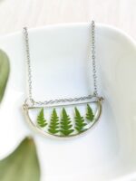 Half circle necklace, Real leaf necklace, Layered silver necklace for woman, Woodland jewelry, 30th birthday gift ideas, Everyday necklace