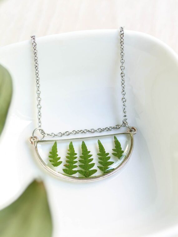 Half circle necklace, Real leaf necklace, Layered silver necklace for woman, Woodland jewelry, 30th birthday gift ideas, Everyday necklace
