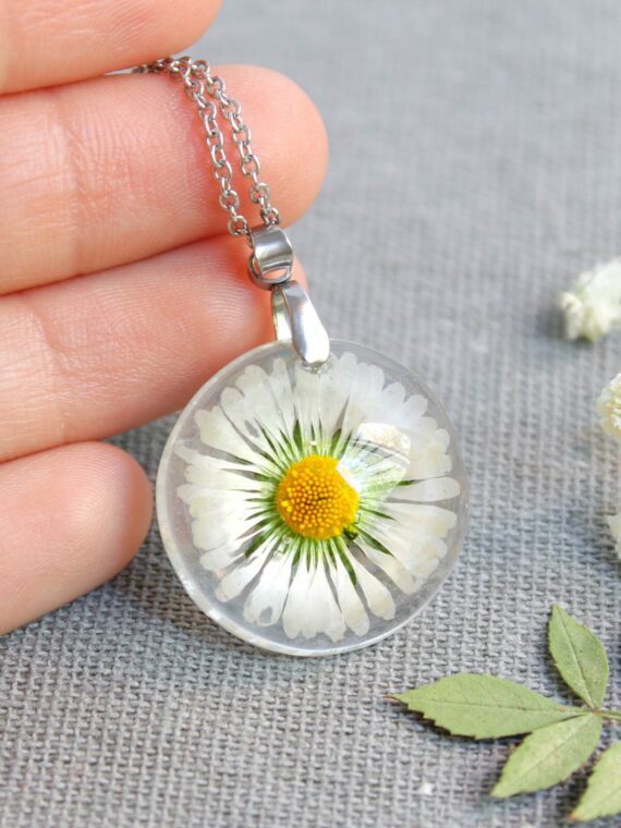 Pressed Daisy Flower Necklace - 21 Birthday Gift For Daughter