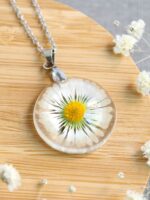 Pressed Daisy Flower Necklace - 21 Birthday Gift For Daughter