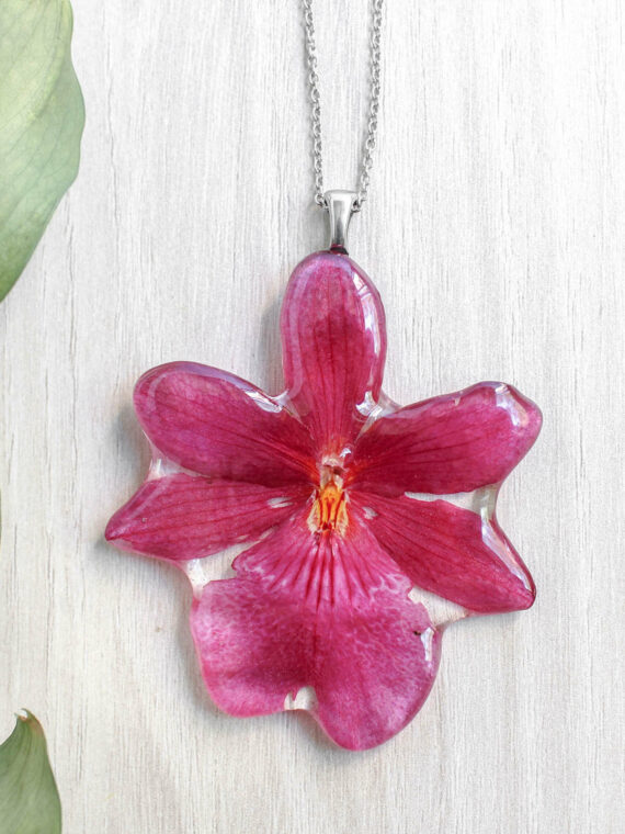 Preserved Flower Necklace In Resin - Orchid Jewelry