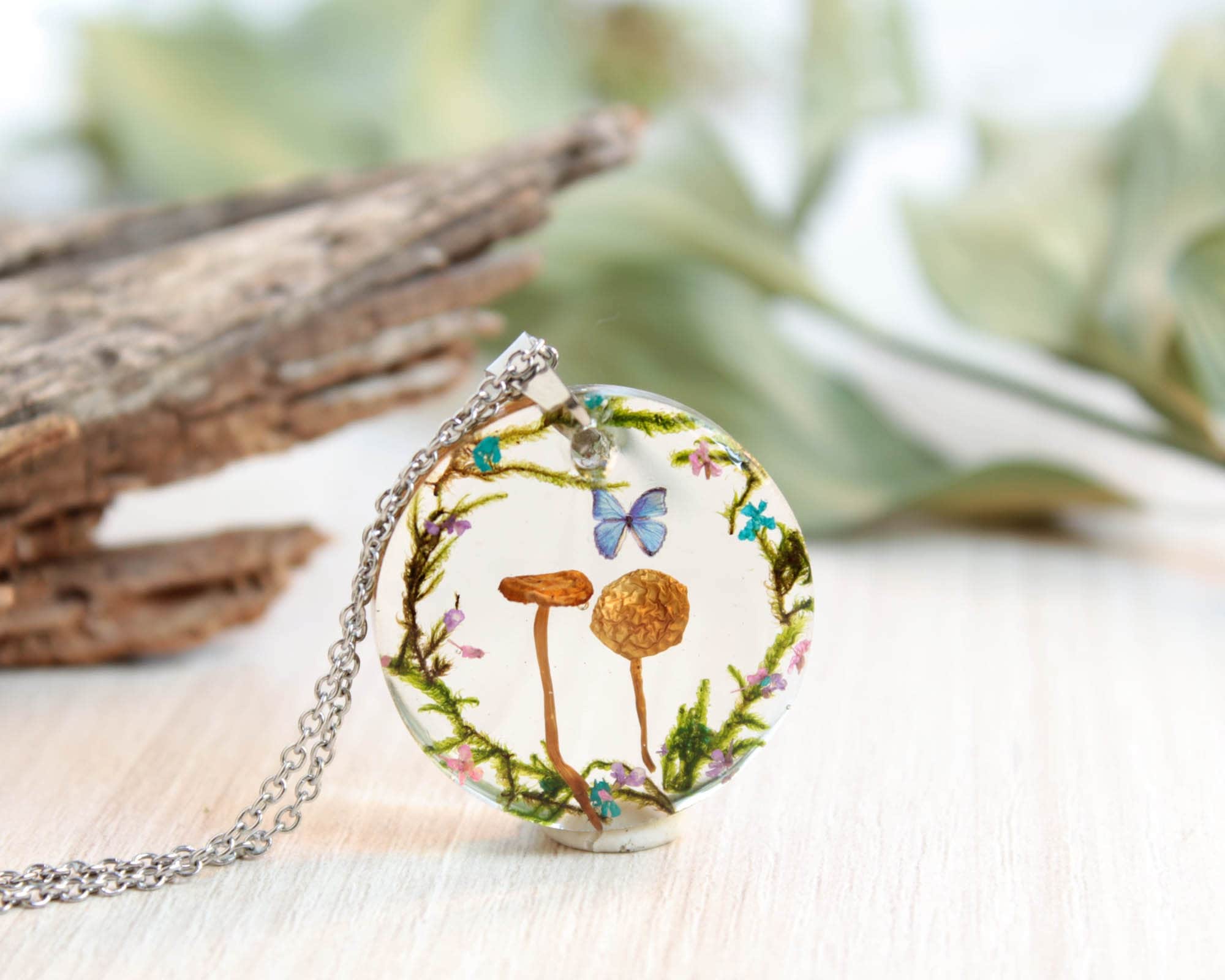 Mushroom resin necklace discount