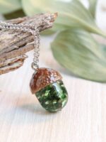 Real acorn necklace from the forest for nature lovers, Botanical resin necklace with green moss, Unique fairy necklace handmade for women