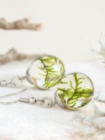 Nature earrings dangle, Real moss earrings, Botanical resin earrings, Nature gift for women, Hypoallergenic stainless steel earrings dangle