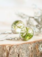 Nature earrings dangle, Real moss earrings, Botanical resin earrings, Nature gift for women, Hypoallergenic stainless steel earrings dangle