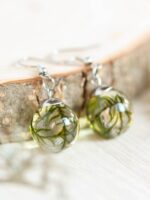 Nature earrings dangle, Real moss earrings, Botanical resin earrings, Nature gift for women, Hypoallergenic stainless steel earrings dangle
