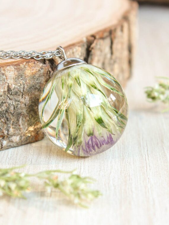 Scottish thistle necklace, Dried flower pendant necklace, Scotland gifts for men or women, Scottish symbol jewelry, Botanical resin necklace