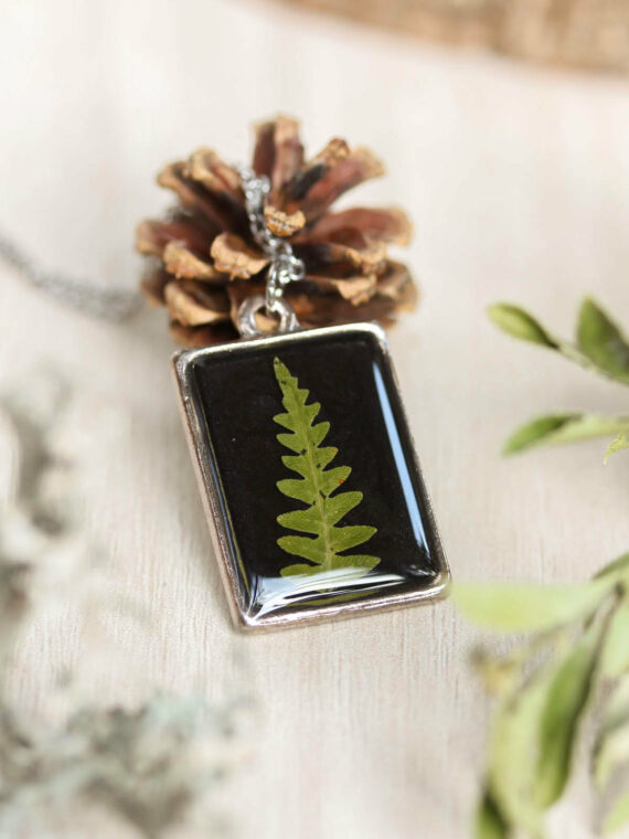 Pressed fern necklace, Double sided necklace, Rectangle necklace pendant, Boho  gifts for women, Small black necklace, Unique boho jewelry - Botania Jewelry