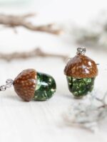 Forest earrings, Real acorn earrings, Real moss earrings, Botanical gifts, Bohemian earrings dangle, Forest jewelry, Green earrings dangle