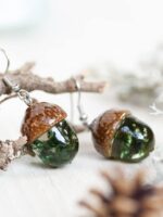 Forest earrings, Real acorn earrings, Real moss earrings, Botanical gifts, Bohemian earrings dangle, Forest jewelry, Green earrings dangle