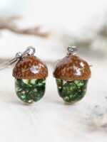Forest earrings, Real acorn earrings, Real moss earrings, Botanical gifts, Bohemian earrings dangle, Forest jewelry, Green earrings dangle