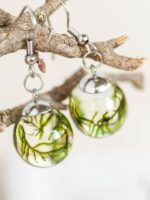 Nature earrings dangle, Real moss earrings, Botanical resin earrings, Nature gift for women, Hypoallergenic stainless steel earrings dangle