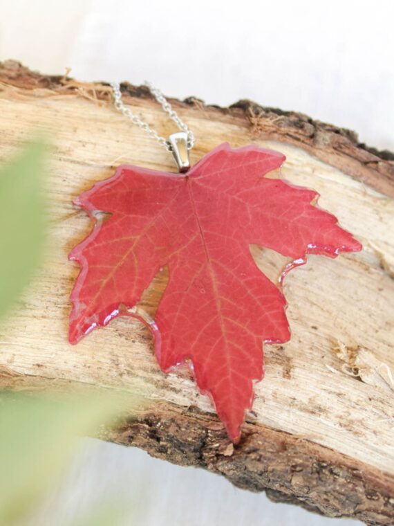 Autumn leaf necklace, Real leaf jewelry, Red leaf necklace, Autumn necklace, Nature jewelry handmade, Fall leaf necklace, for nature lover