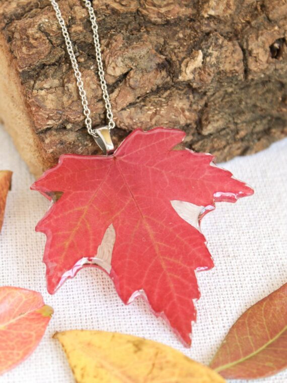 Autumn leaf necklace, Real leaf jewelry, Red leaf necklace, Autumn necklace, Nature jewelry handmade, Fall leaf necklace, for nature lover