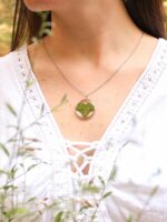 Green leaf pendant, Real plant necklace, Circle necklace silver, Botanical jewelry necklace, Unique gifts for plant lovers, Ivy leaf pendant