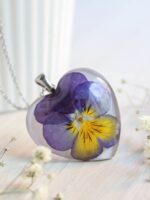 Real pansy necklace, Pansy flower necklace, Pressed flower jewelry, Heart flower necklace, Viola necklace, Bridesmaid gift, Pansy jewelry
