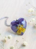 Dainty heart necklace, Pressed flower necklace, Purple heart necklace, Pansy necklace, Small flower necklace, Heart shaped pendant necklace