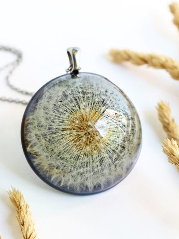 Dandelion Necklace, Real dandelion necklace, Large medallion necklace, Alternative necklace for her, Dandelion jewelry, Large round necklace