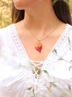 Fall leaf necklace, Pressed leaf necklace, Fall necklace for women, Resin leaf necklace, Botanical necklace, Yellow and red jewelry