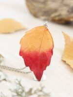 Fall leaf necklace, Pressed leaf necklace, Fall necklace for women, Resin leaf necklace, Botanical necklace, Yellow and red jewelry