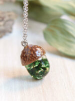 Real acorn necklace from the forest for nature lovers, Botanical resin necklace with green moss, Unique fairy necklace handmade for women
