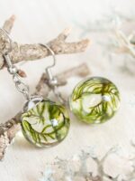 Nature earrings dangle, Real moss earrings, Botanical resin earrings, Nature gift for women, Hypoallergenic stainless steel earrings dangle