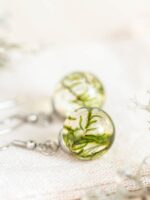 Nature earrings dangle, Real moss earrings, Botanical resin earrings, Nature gift for women, Hypoallergenic stainless steel earrings dangle