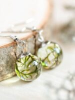 Nature earrings dangle, Real moss earrings, Botanical resin earrings, Nature gift for women, Hypoallergenic stainless steel earrings dangle