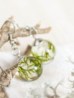 Nature earrings dangle, Real moss earrings, Botanical resin earrings, Nature gift for women, Hypoallergenic stainless steel earrings dangle