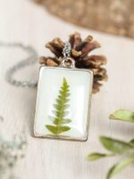 Black rectangle necklace, Real leaf necklace, Reversible necklace, Bohemian layer necklace, For nature lover gift, Square necklace pendant