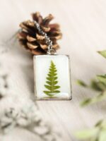 Black rectangle necklace, Real leaf necklace, Reversible necklace, Bohemian layer necklace, For nature lover gift, Square necklace pendant