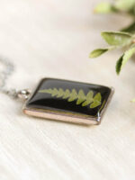 Black rectangle necklace, Real leaf necklace, Reversible necklace, Bohemian layer necklace, For nature lover gift, Square necklace pendant